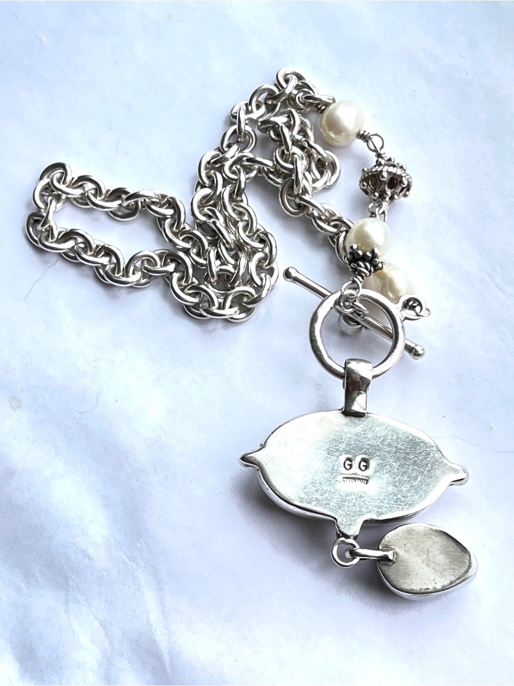 Vintage Handmade Glenda Greenberg Sterling Silver 925 Carved Moon Face Necklace - Picture 5 of 9